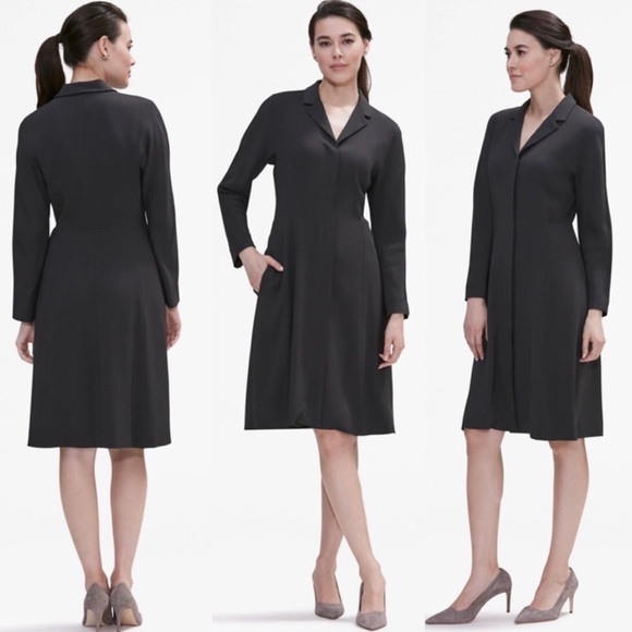 MM Lafleur Grey Liz Coat Dress Viscose Button Up Long Sleeve Collar A-Line Sz 8 - Picture 2 of 16